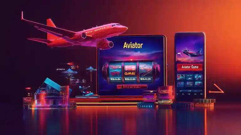 Stylish woman with white hair and sunglasses posing near OKWW Aviator slot machine with glowing airplane graphics