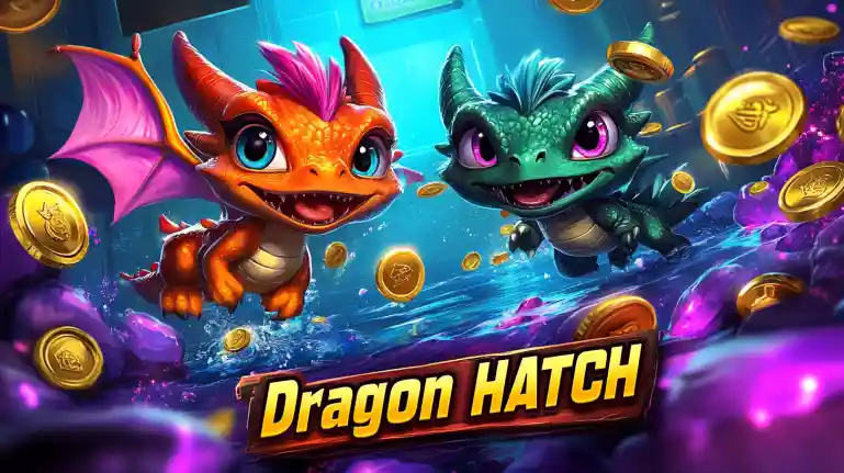 Red-haired princess in white dress with glowing crown posing near fantasy castle and rainbow dragon in OKWW slot